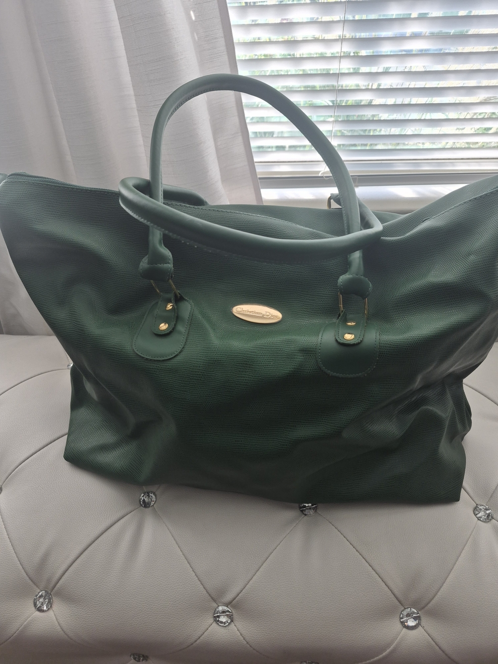 Dior Green Tote with Gold-Tone Logo Plate